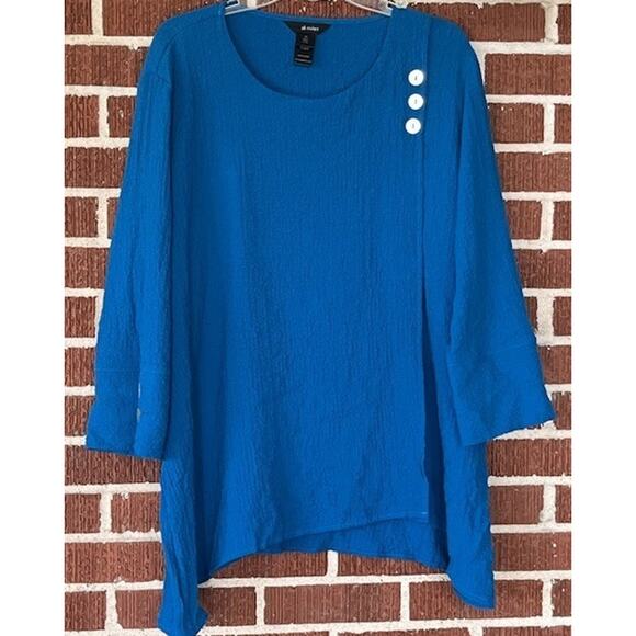 Ali Miles Teal Overlay Crinkly Blouse with Buttons 3/4 Sleeves Size 2X - Picture 1 of 6